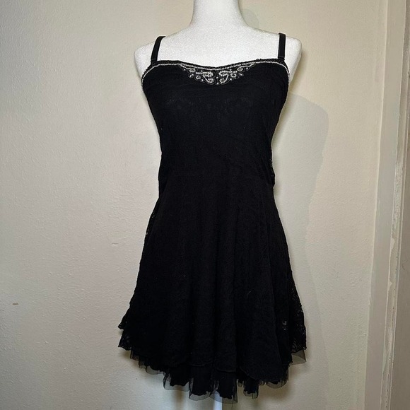 Free People Dresses & Skirts - Free People Black Lace Beaded Dress (L)